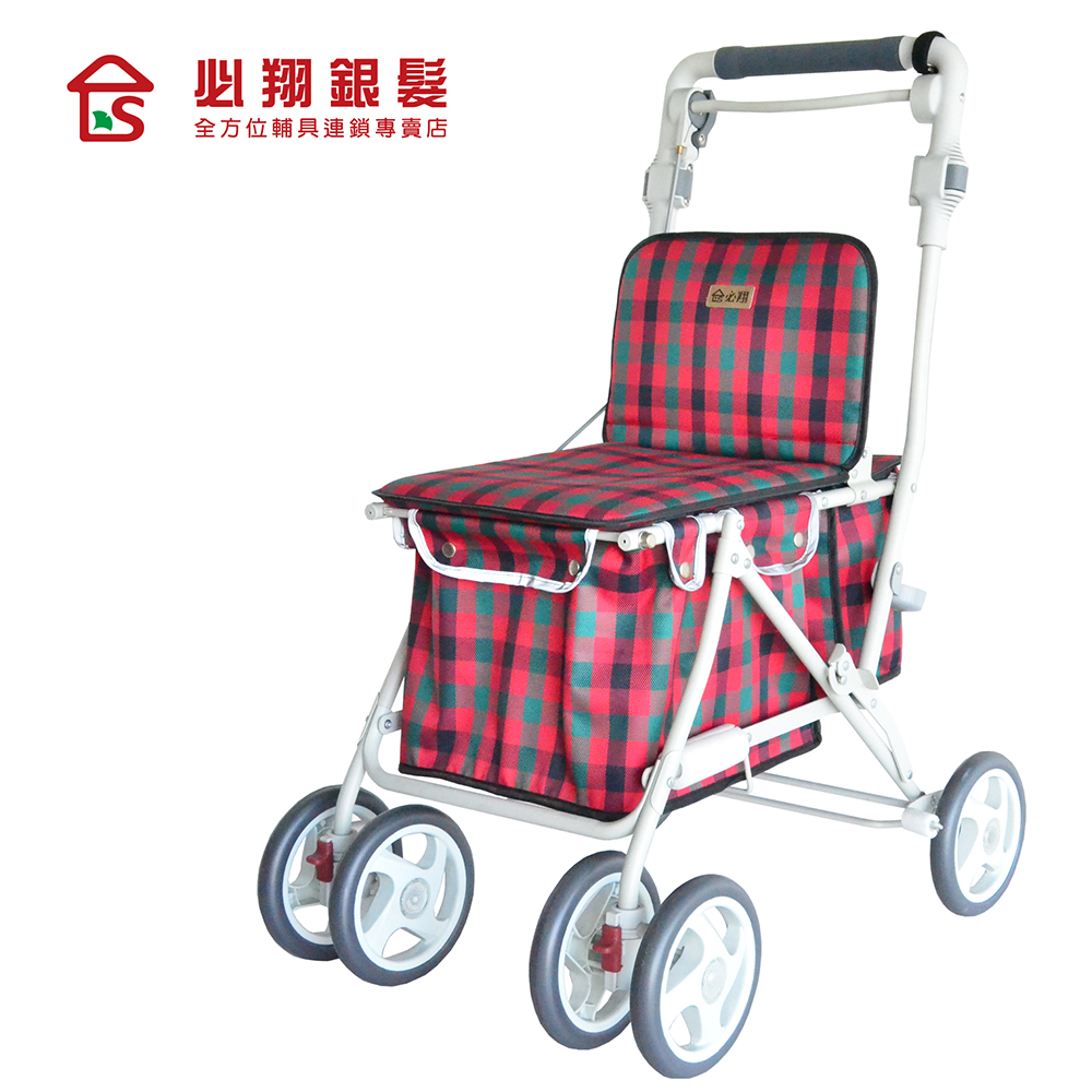 【必翔銀髮】7071休閒購物車- 紅格色