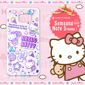 三麗鷗SANRIO正版授權 Hello Kitty Samsung Galaxy Note 5 N9208 凱蒂樂園系列 透明軟式手機殼(繽紛凱蒂)