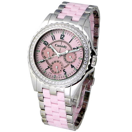 Canody 璀璨奢華時尚三眼陶瓷鑽錶-粉紅/CJ5616D-1D