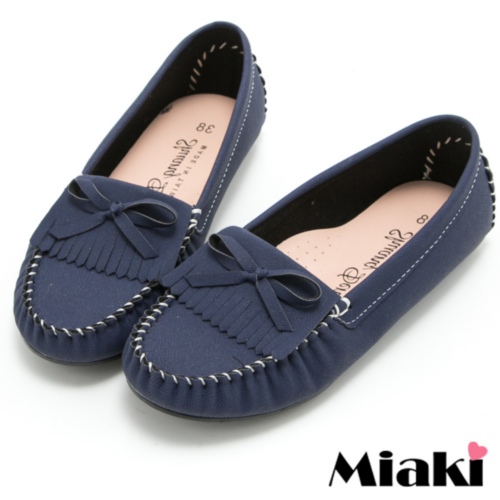 【Miaki】MIT 樂福鞋經典熱賣平底懶人包鞋 (藍色)