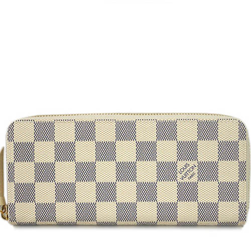 Louis Vuitton LV N61210 Clemence 白棋盤格紋拉鍊長夾_預購