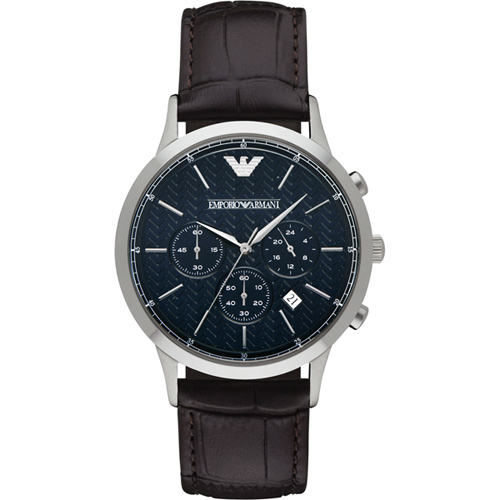 Emporio Armani Classic 都會新貴計時腕錶-深藍x咖啡/43mm AR2494