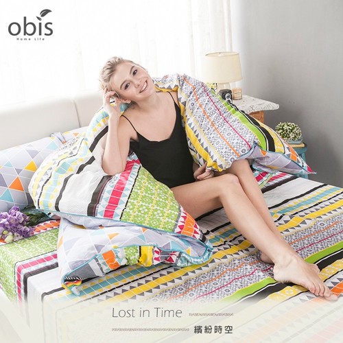 【obis】100%純棉-加大6X6.2尺床包兩用被組-繽紛時空