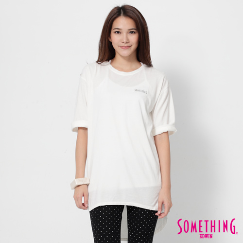 SOMETHING 寬鬆長版七分袖T恤-女-白色
