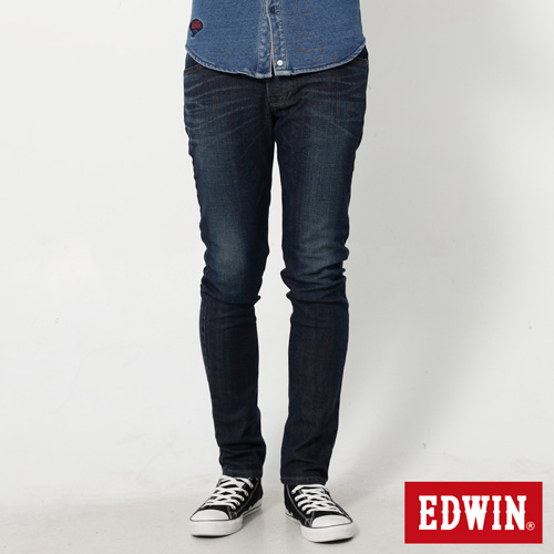EDWIN 大尺碼 EDGE雙口袋窄直筒牛仔褲-男-石洗綠