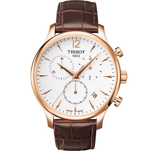 TISSOT T-TRADITION 尊爵超薄三眼計時男錶(白面/金框) T0636173603700