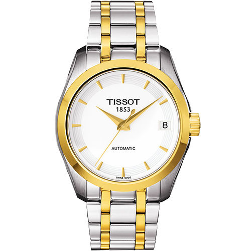 TISSOT Couturier Lady 優雅時尚機械腕錶(銀x金/32mm) T0352072201100