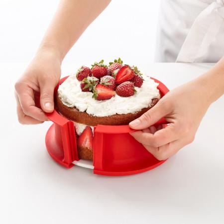 《LEKUE》深蛋糕環+瓷盤(紅15cm)