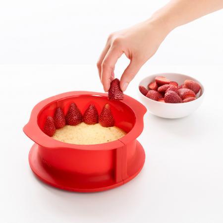 《LEKUE》深蛋糕環+瓷盤(紅15cm)