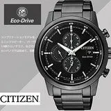 CITIZEN 星辰 情人節時尚推薦款男用腕錶 光動能三眼計-黑-43mm/ CA0615-59E