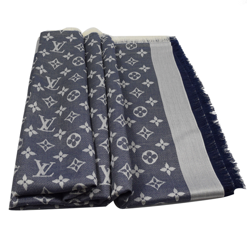 Louis Vuitton LV M71376 Monogram Denim 經典花紋羊毛絲綢披肩圍巾.藍 現貨