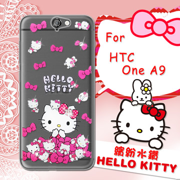三麗鷗SANRIO正版授權 Hello Kitty HTC One A9 水鑽系列透明軟式手機殼(蝴蝶結凱蒂)