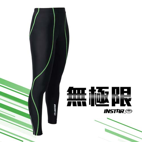 (男女) INSTAR 極速緊身長褲-緊身褲 台灣製 慢跑 路跑 內搭褲 黑螢光綠