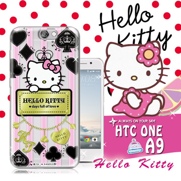 三麗鷗SANRIO授權正版 Hello Kitty凱蒂貓 HTC ONE A9 透明軟式保護套 手機殼(撲克牌)