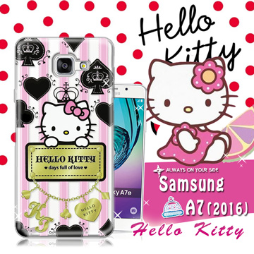 三麗鷗SANRIO授權正版 Hello Kitty凱蒂貓 Samsung Galaxy A7 (2016) / A710X 透明軟式保護套 手機殼(撲克牌)