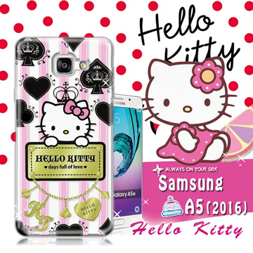 三麗鷗SANRIO授權正版 Hello Kitty凱蒂貓 Samsung Galaxy A5 (2016) 透明軟式保護套 手機殼(撲克牌)