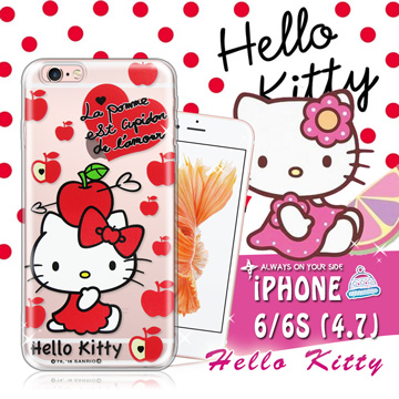 三麗鷗SANRIO授權正版 Hello Kitty凱蒂貓 iPhone 6/6s i6s 4.7吋 透明軟式保護套 手機殼(蘋果)