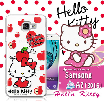 三麗鷗SANRIO授權正版 Hello Kitty凱蒂貓 Samsung Galaxy A7 (2016) / A710X 透明軟式保護套 手機殼(蘋果)