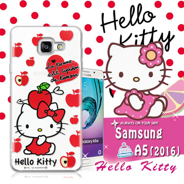 三麗鷗SANRIO授權正版 Hello Kitty凱蒂貓 Samsung Galaxy A5(2016) 透明軟式保護套 手機殼(蘋果)