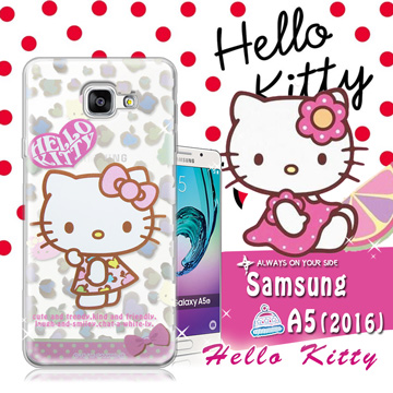 三麗鷗SANRIO授權正版 Hello Kitty凱蒂貓 Samsung Galaxy A5 (2016) 透明軟式保護套 手機殼(豹紋)