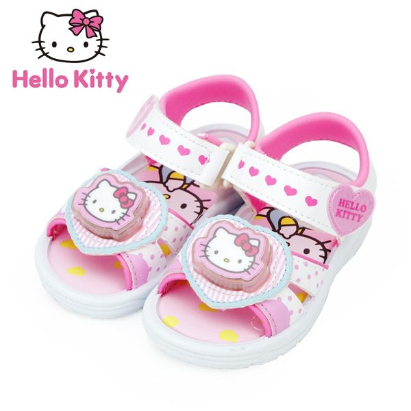 【MODAbobo】Hello Kitty 童鞋 愛心電燈女童涼鞋-白/粉 814629
