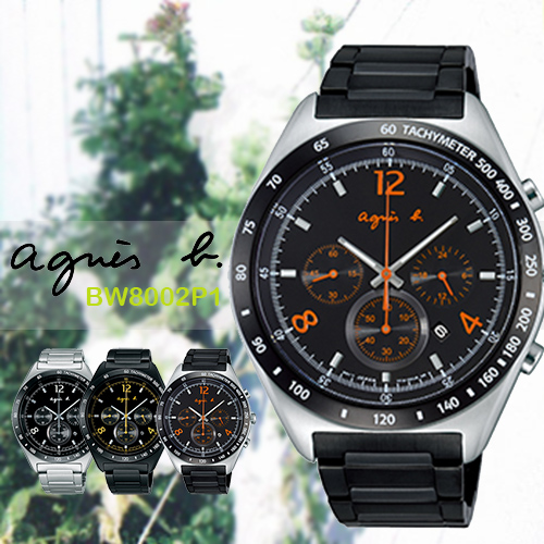 agnes b.法國知名流行時尚藝術腕錶-黑/43mm-7T12-0AP0E(BW8002P1)
