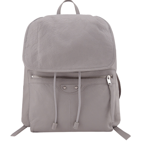 BALENCIAGA 巴黎世家 銀釦小羊皮後背包(水泥灰)