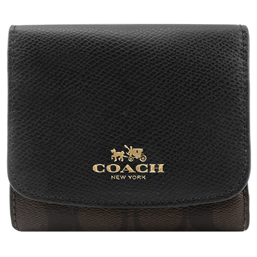 COACH 馬車緹花防刮三折短夾(巧克力)