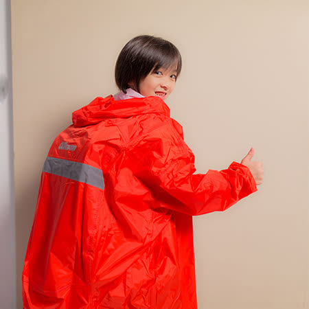 OutPerform-頂峰360度全方位兒童半開背包雨衣-橘紅