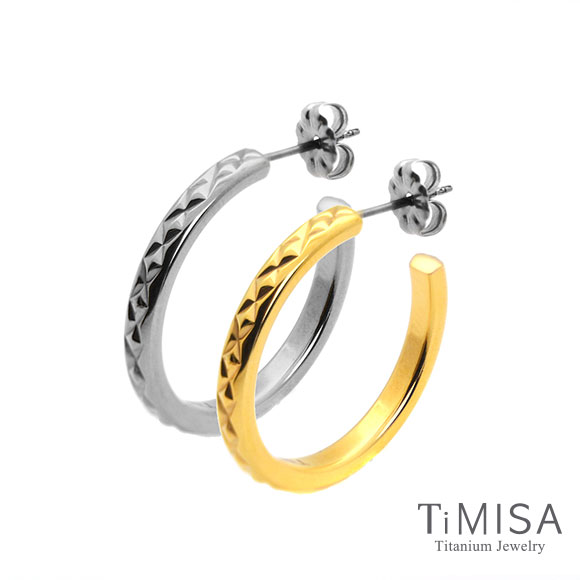 【TiMISA】格緻星光-細版(雙色)純鈦耳環一對