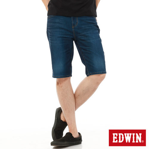 EDWIN 加大碼 迦績褲JERSEYS內藏腰頭牛仔短褲-男-酵洗藍