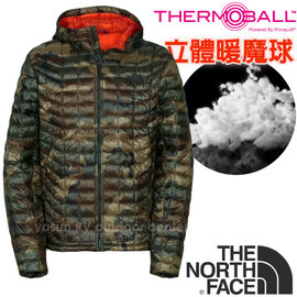 【美國 The North Face】男新款 PrimaLoft ThermoBall 超輕量暖魔球保暖連帽外套(可機洗).兜帽夾克.大衣.風衣/媲美羽絨/C761 綠迷彩 V