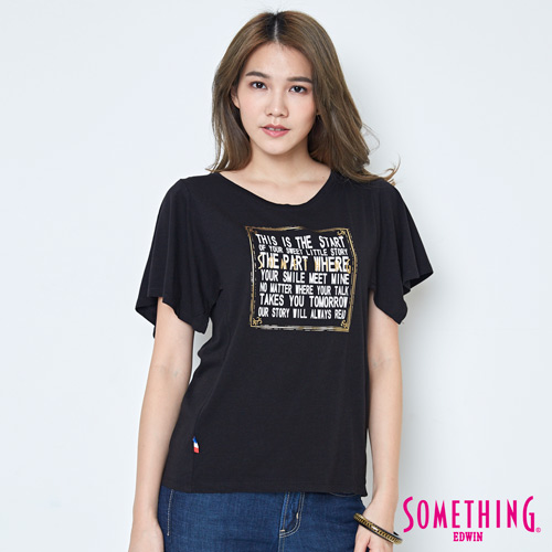 SOMETHING 寬袖時尚造型短袖T恤-女-黑色