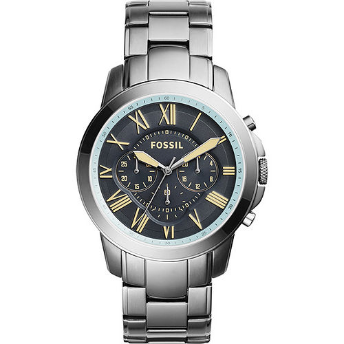FOSSIL 都會雅爵三眼計時腕錶-灰藍x鐵灰/46mm FS5185