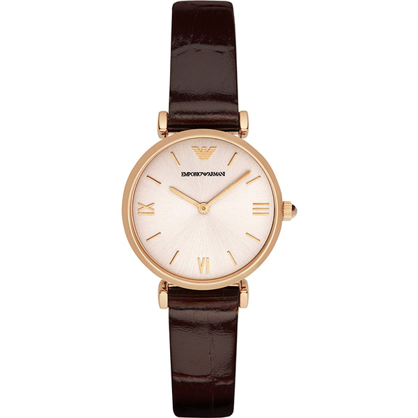 Emporio Armani Ladies 羅馬經典石英錶-玫瑰金框x咖啡/32mm AR1911