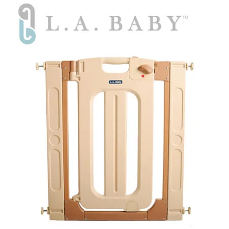 【美國 L.A. Baby】雙向自動上鎖安全門欄/圍欄/柵欄(贈兩片延伸件)米黃色