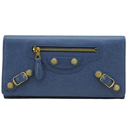 BALENCIAGA 巴黎世家 PORTEFEUILLE MONEY金釦多卡長夾(灰藍)