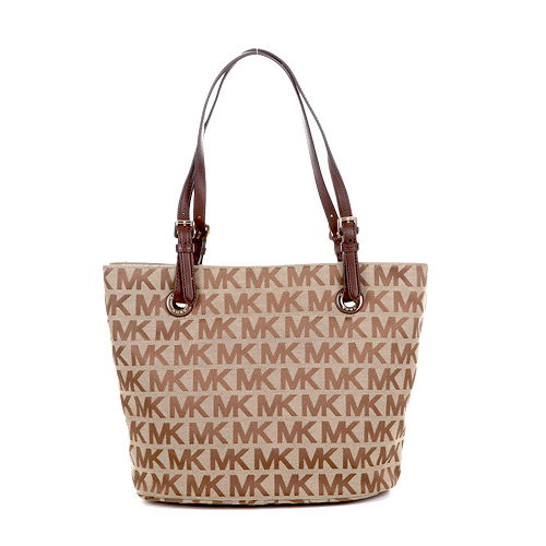 MICHAEL KORS JET SET ITEM 滿版織布托特包(中/深棕)