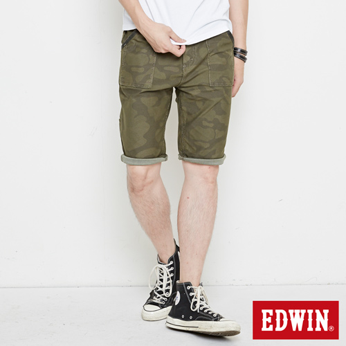 EDWIN 迦績褲 迷彩CARGO短褲-男-苔綠