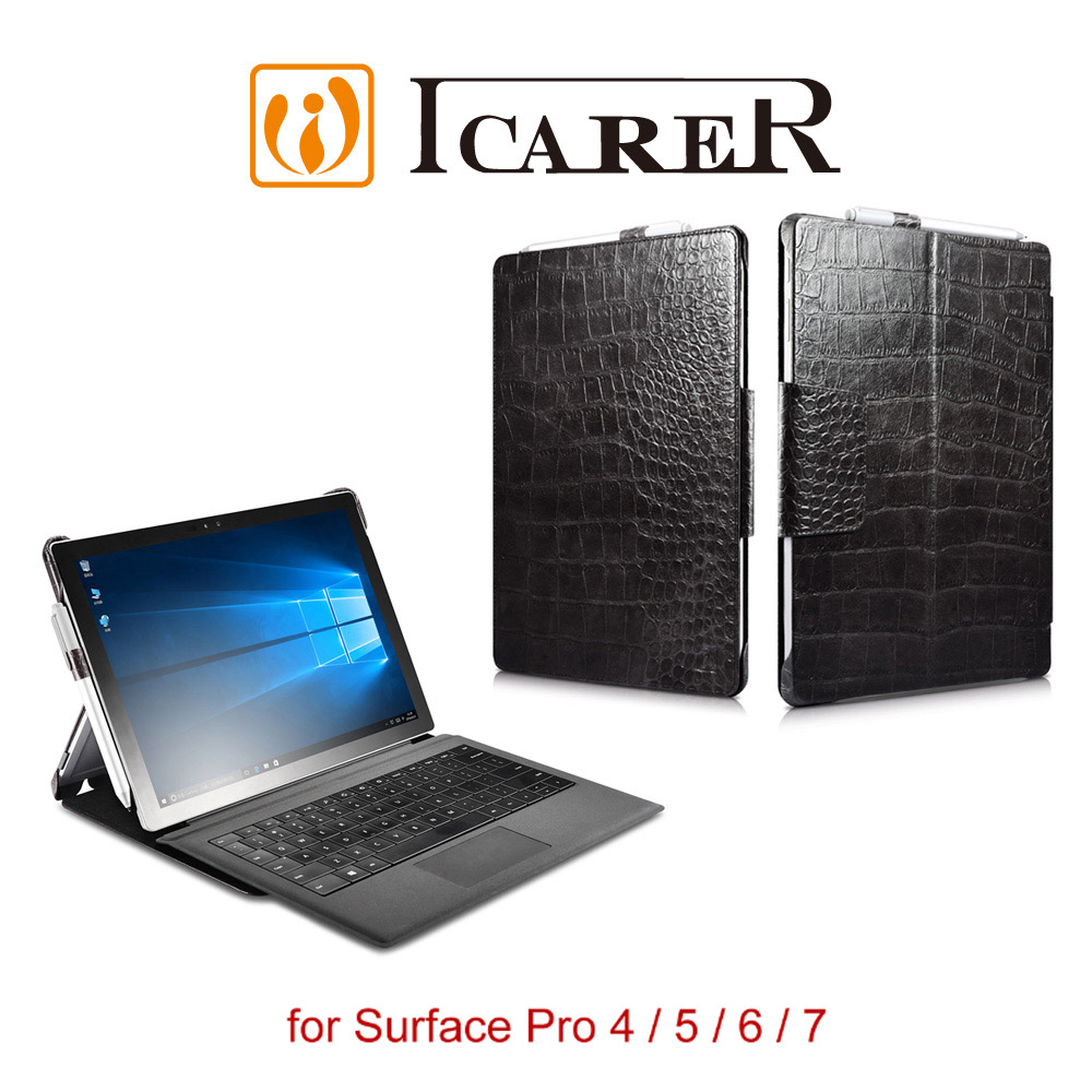 ICARER 鱷魚紋系列 Surface Pro 4 / 5 / 6 磁扣可站立 手工真皮皮套