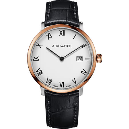 AEROWATCH Heritage系列尊爵時尚石英腕錶-白x玫塊金框x黑/40mm A21976 BI01