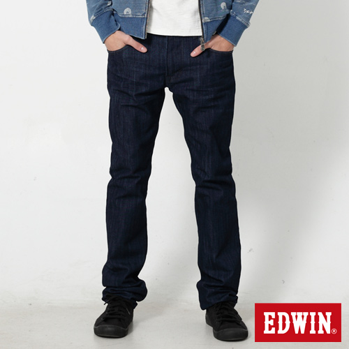 EDWIN EDGE LINE 麂皮芽邊小直筒牛仔褲-男-原藍色