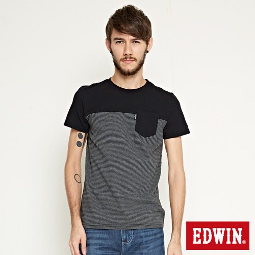 EDWIN 
細條口袋剪接短袖T恤 黑色