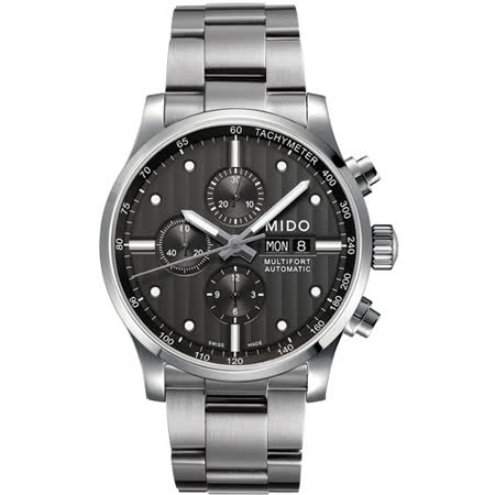 MIDO Multifort系列三眼計時碼鋼帶錶-黑/44mm M0056141106100