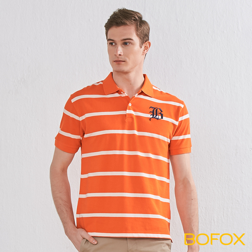 BOFOX 字母刺繡條紋POLO衫-橘白