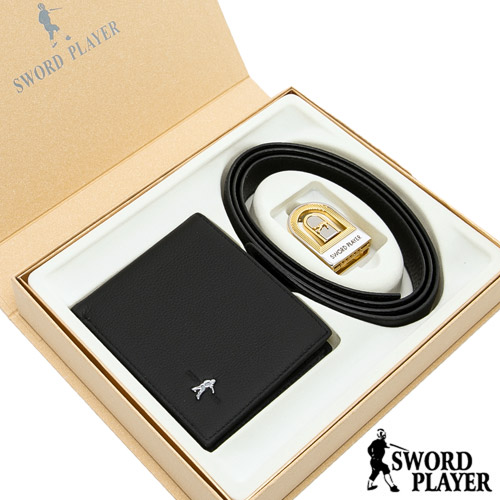 【SWORD PLAYER】莎普爾米蘭款真皮皮帶+6卡3照真皮夾禮盒組