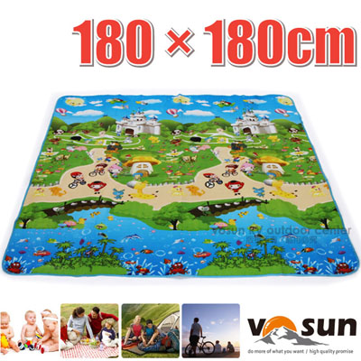 【VOSUN】童趣 多用途超大加厚防水野餐墊(180×180x0.3cm).爬行墊.露營地布地墊.海灘墊.帳蓬地席.帳棚防潮防塵墊.睡墊 VO-039 動物城堡