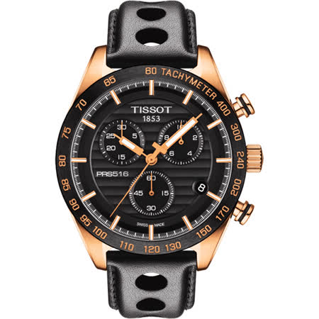 TISSOT PRS516 三眼計時
															腕錶-黑x玫塊金框