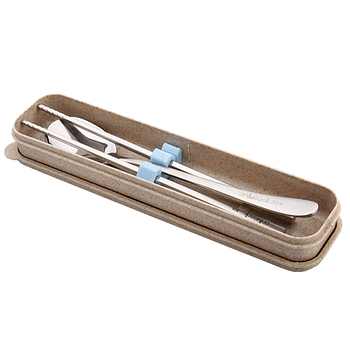 PUSH!餐具不銹鋼筷子湯匙環保餐具稻殼盒組A款E46