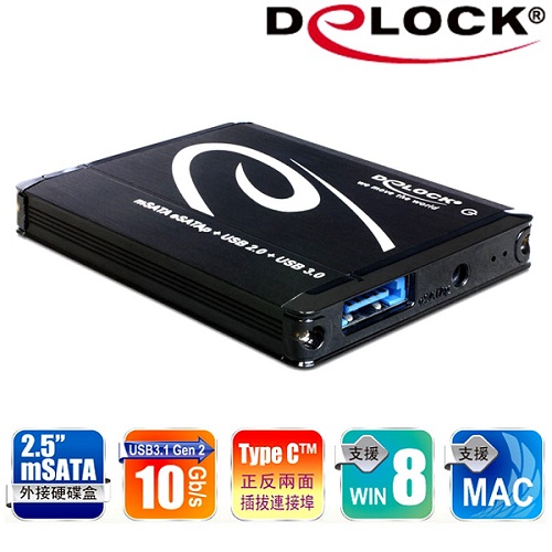 Delock 2.5吋Type C連接埠USB3.1 mSATA硬碟外接盒－42566